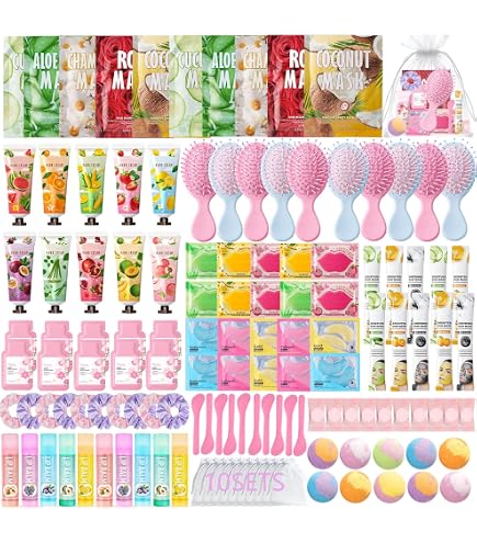Lot de 36 accessoires fête pyjama, 6 masques roses, 6 chouchous velours, 6 sacs rangement, 6 miroirs, 6 peignes, cadeau soirée pyjama
