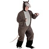 Plus Size Surly Possum Costume for Adults | Furry Jumpsuit with Attached Hood, Foot Covers, and Tail | Halloween Outfit