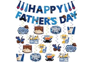 BISWITER 34Pcs Happy Fathers Day Decorations, Happy Fathers Day Banner Fathers Day Hanging Decorations, Fathers Day Decorations for Party, Fathers Day Decorations for the Home