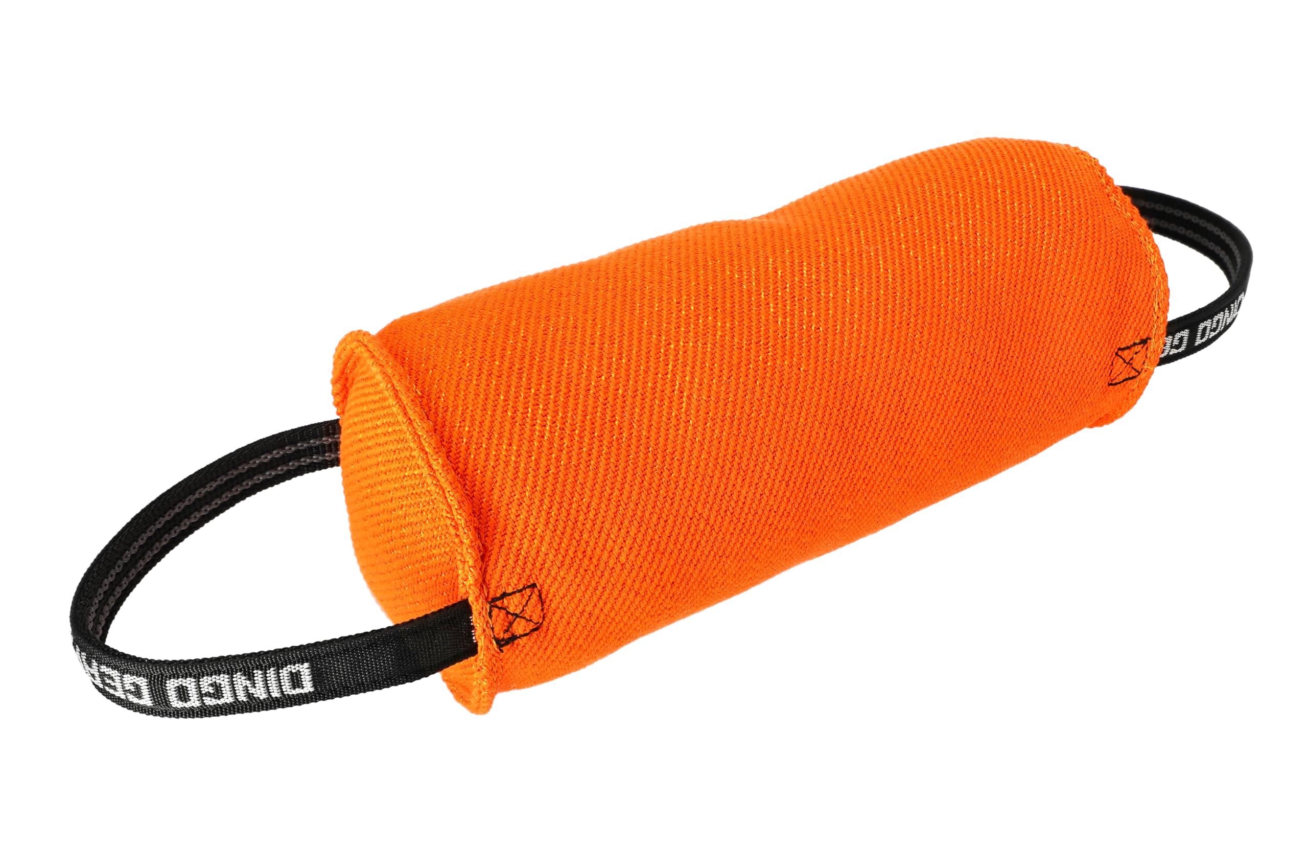DINGO GEAR Berta Tug Toy for Bite Training, IGP, Fetch, Obedience, Dog Sports, Hand Sewn Strong Stitching French Material Bite Tug 2 Handles, Candy Shape - Orange S00098