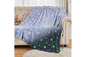 SOCHOW Glow in The Dark Throw Blanket 50 x 60 Inches, Stars Pattern Soft Cozy Flannel Fleece Blanket for Daughters Sons, All Seasons Blue Presents Blanket for Preteens Teens