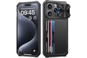 ATATOO for iPhone 15 Pro Case Wallet, Built-in Card Holder(Store 4-5 Cards) & Slide Camera Cover & Kickstand, Military Grade Protection, Rugged Silicone Case for 15 Pro 6.1" 2024, Black