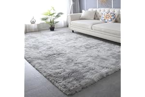 CAIYUECS Shag Area Rug,Indoor Ultra Soft Fluffy Plush Rugs for Bedroom Living Room, Non-Skid Modern Nursery Faux Fur Rugs for Kids Room Home Decor (Tie-Dyed Light Gray, 3x5 Feet)