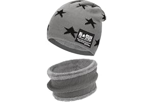 FZ FANTASTIC ZONE Toddler Kids Boys Girls Winter Warm Knit Beanie Hat Cap and Neck Scarf Set with Fleece Lined for 3-8 Year Old Baby Gifts