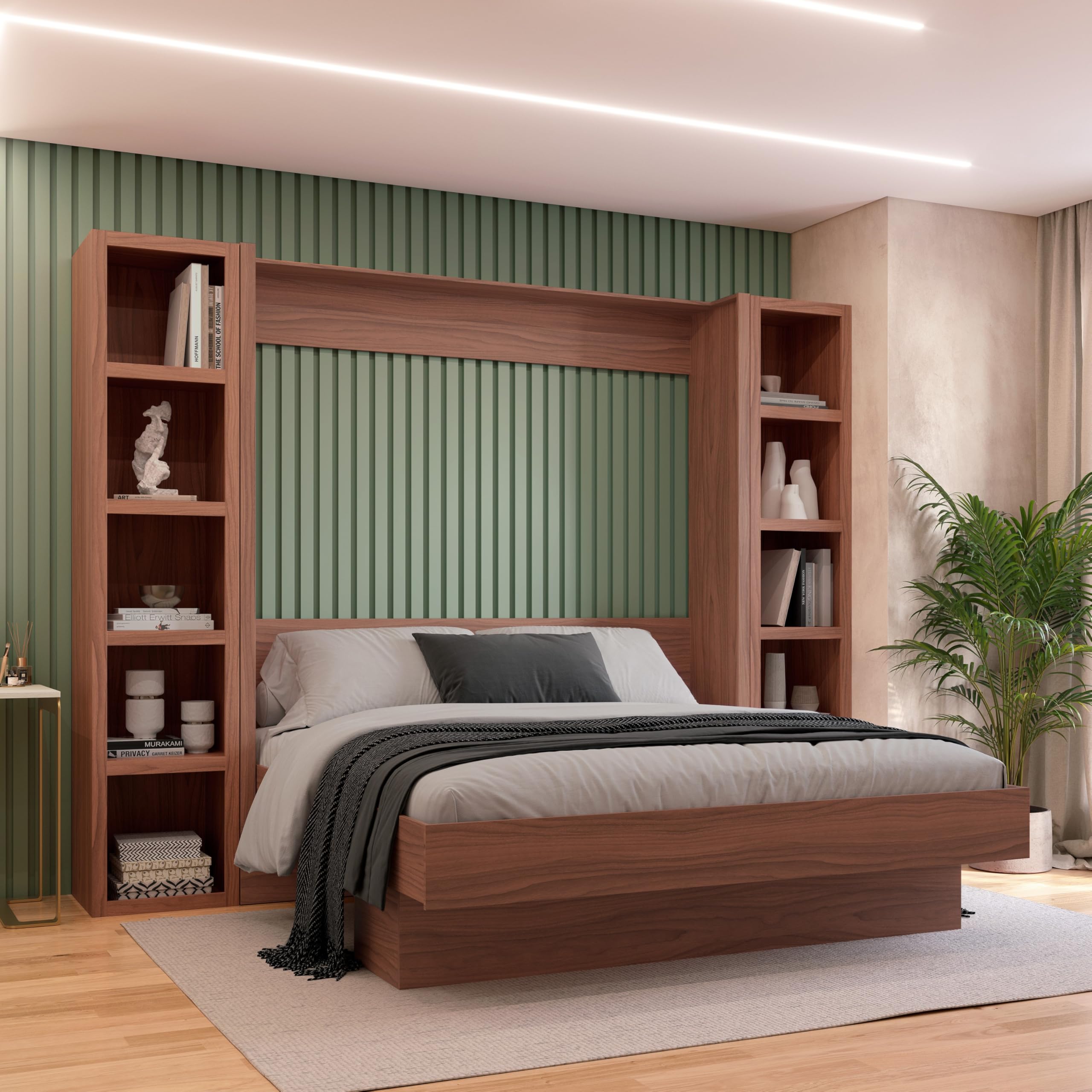 Photo 1 of Oakland Living Easy-Lift King Murphy Wall Bed in Brown with Two Bookshelves