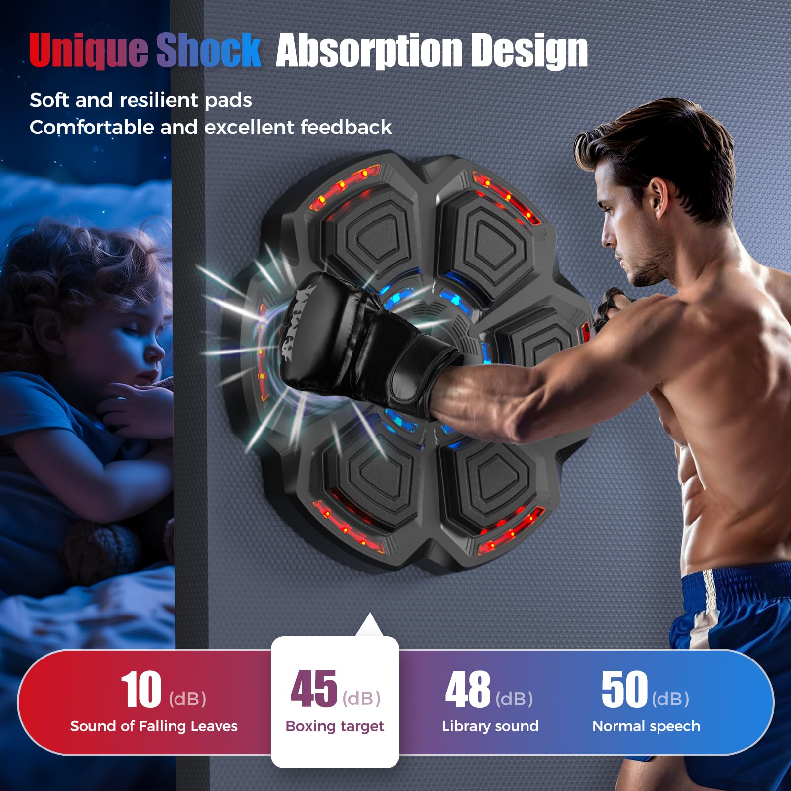 LOLBOX Music Boxing Machine for Adults,Bluetooth Smart Boxing Traineing Machine,Wall Target Punching Workout for Kids,Reflex Training Suitable for Home,Office,Gym,Fun Fitness Equipment
