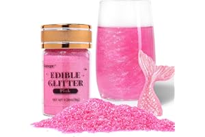 Sujoygar Pink Edible Glitter, Food Grade 8g, Edible Glitter for Drinks, Kosher & Halal Certified, Cocktail, Cupcake, Chocolate, Strawberry, Baking