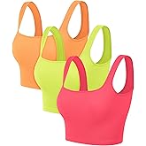 ODODOS 3-Pack Seamless Square Neck Crop Tank for Women Ribbed Knit Soft Low Back Cropped Tops