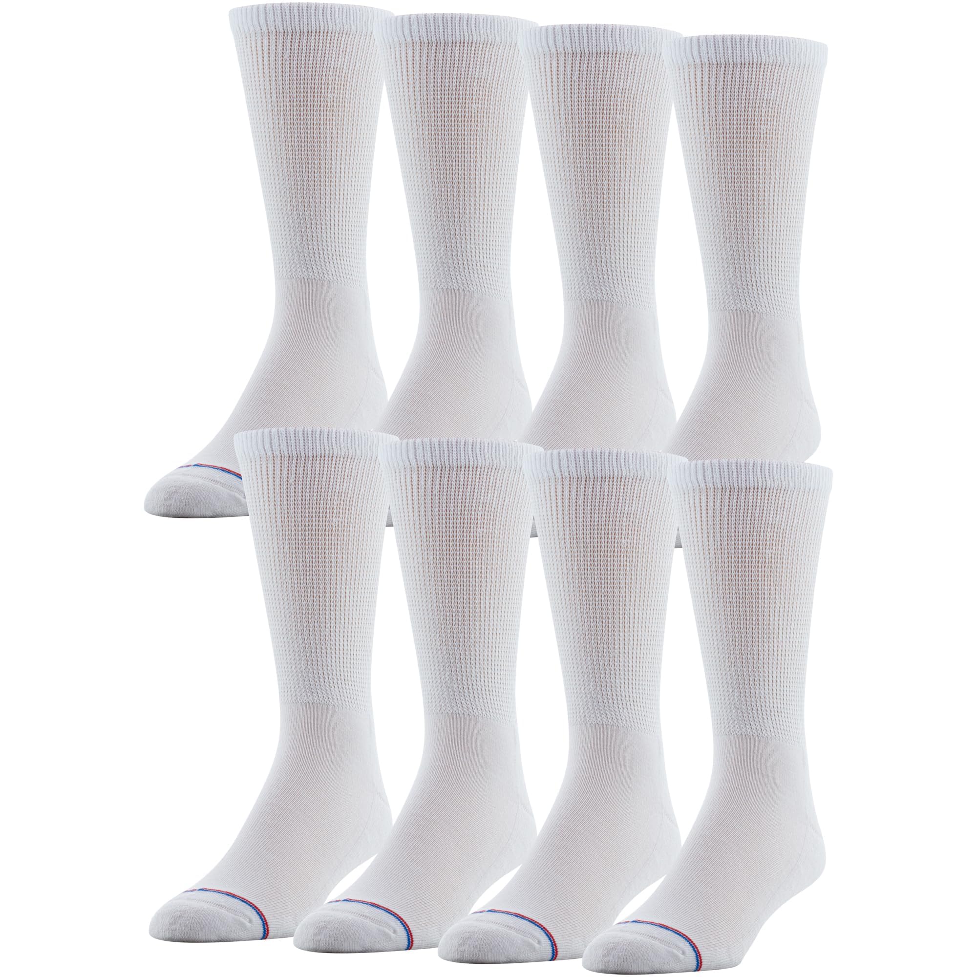 MediPeds Men's Crew Socks with Extra Wide Non-Binding Top and Cushion, Multipairs, White, 4.5-9 UK (Pack of 8)