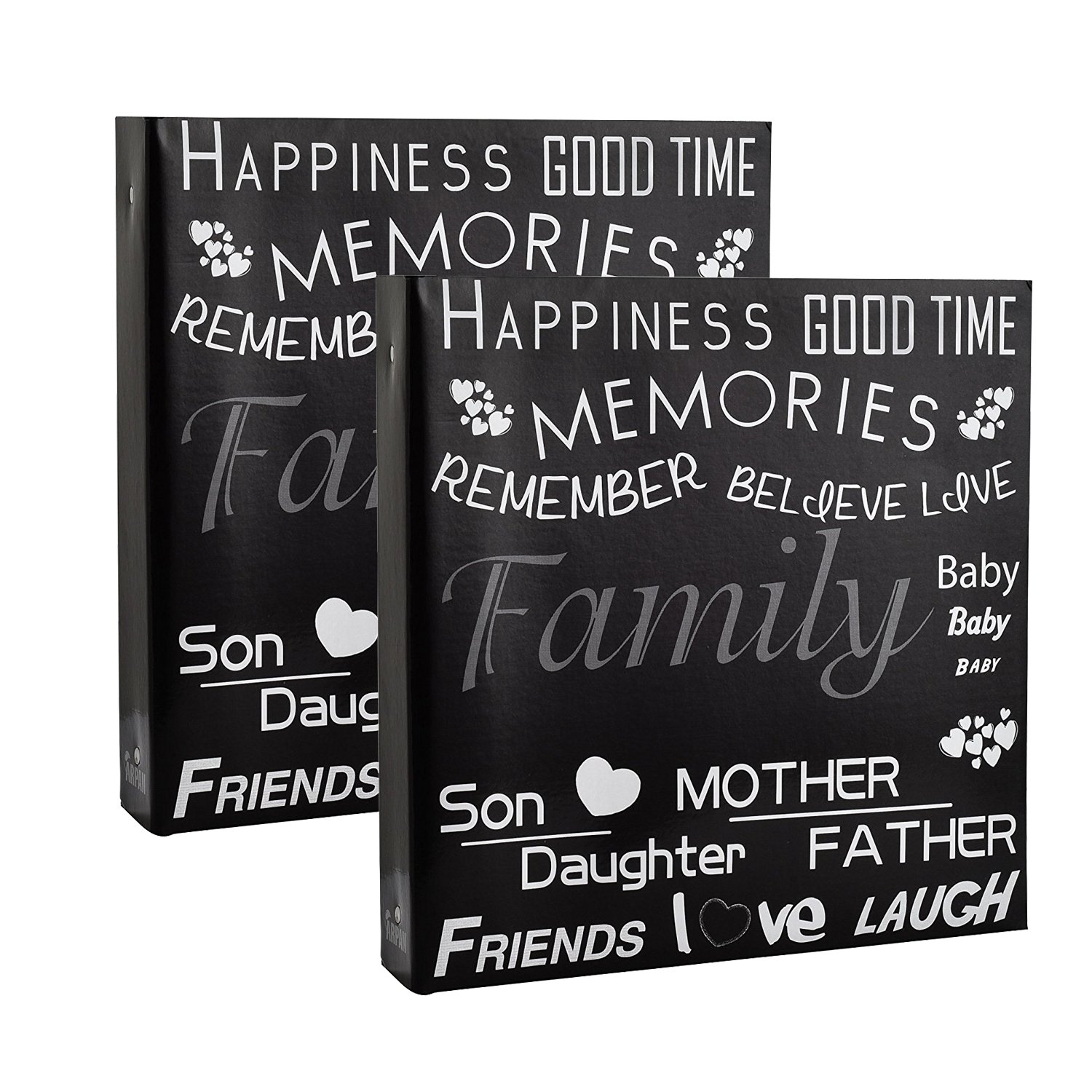 Arpan 2 x Slip In Case 3-Ring Binder Photo Album Holds 500 Photos 6'' x 4''/ 10x15 cm (Black Text Art Cover)