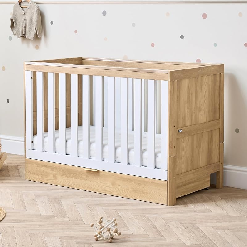 Tutti Bambini Riley 3-in-1 Cot Bed 120x60 Oak White with Drawer