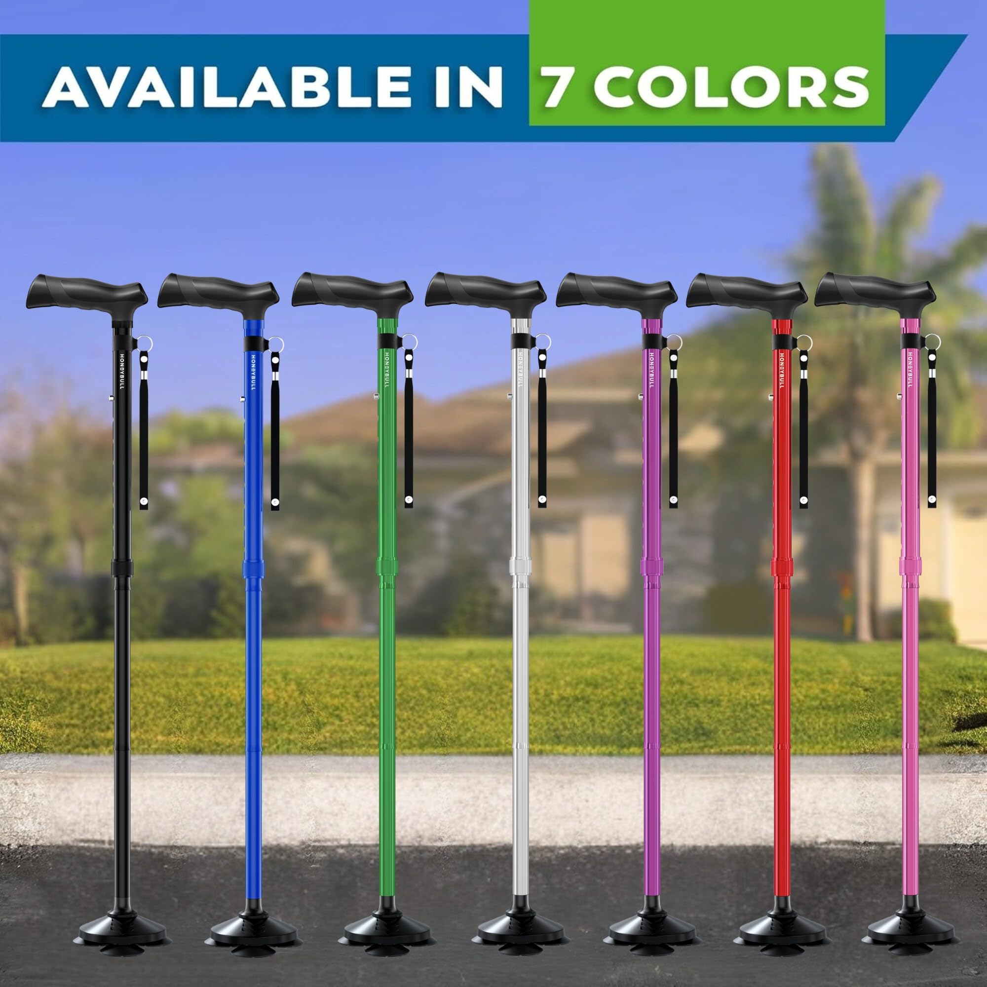 HONEYBULL Walking Cane for Men & Women - Foldable, Adjustable, Collapsible, Free Standing Cane, Pivot Tip, Heavy Duty | Walking Sticks, Folding Canes for Seniors & Adults (Black, Pivot Cane)