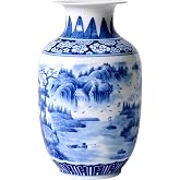 Essenware Blue and White Vintage Vase Chinoiserie Farmhouse Decorative Vases Flower Terracotta pots for Tableshelf Bookshelf Bathroom Living Room Kitchen 9.4 inch