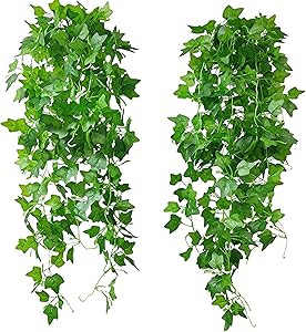Artificial Hanging Plants for Room Decor Artificial Green Ivy Vines for Wedding Wall Porch Decorations,Pack of 2