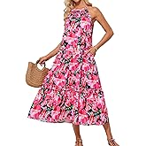 GRACE KARIN Women's Maxi Boho Dress Casual Summer Loose Long Floral Sundresses Flowy Halter Tiered Beach Vacation Outfits