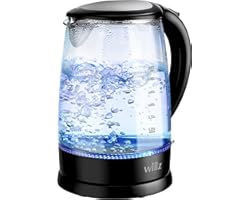 Willz Electric Glass Kettle with Heat Resistant Handle and Cordless Pour, Quick Boil & Auto Shut-Off Technology, Blue Boil Li