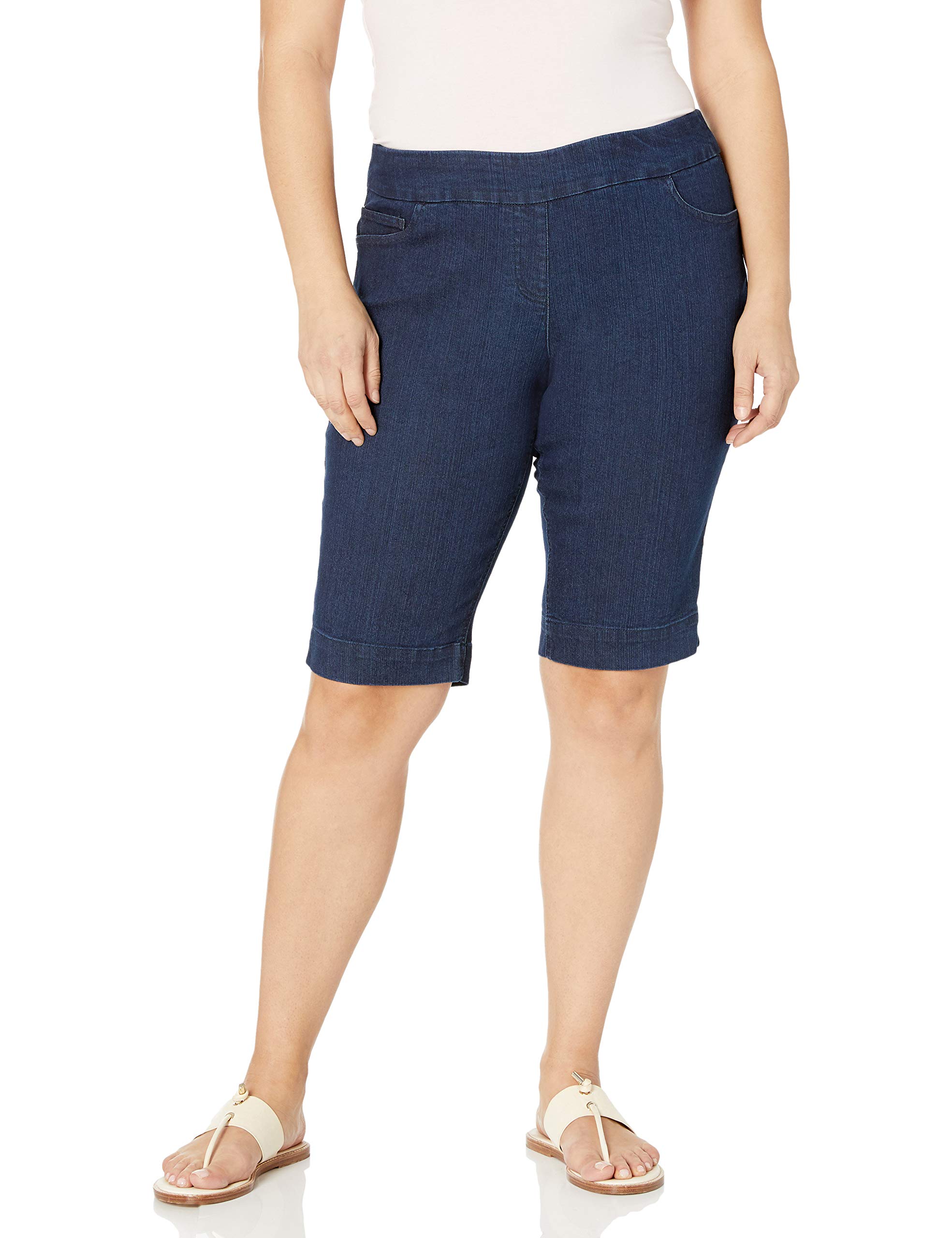 SLIM-SATION Women Plus Size Wide Band Pull-on Solid Walking Short, Denim, 16 Image SLIM-SATION Women Plus Size Wide Band Pull-on Solid Walking Short, Denim, 16 Image