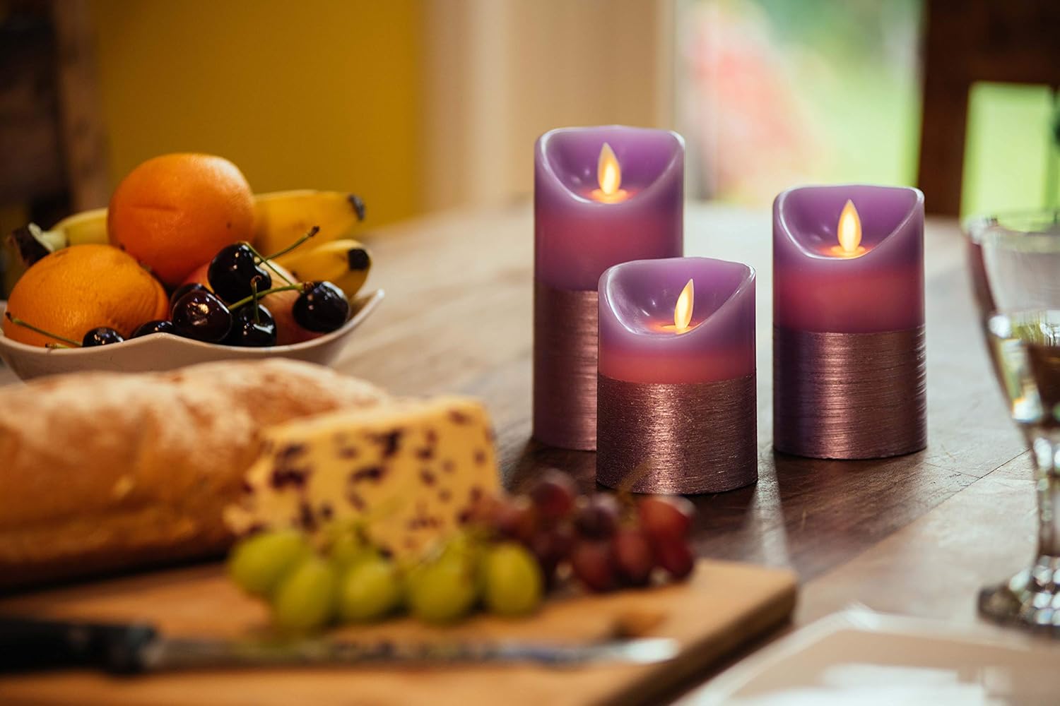 Purple LED Candles Flameless Flickering Battery Operated Electric Pillar Candle with Realistic Flicker Moving Flame with 2 Remote Controls & Timer - Image 5