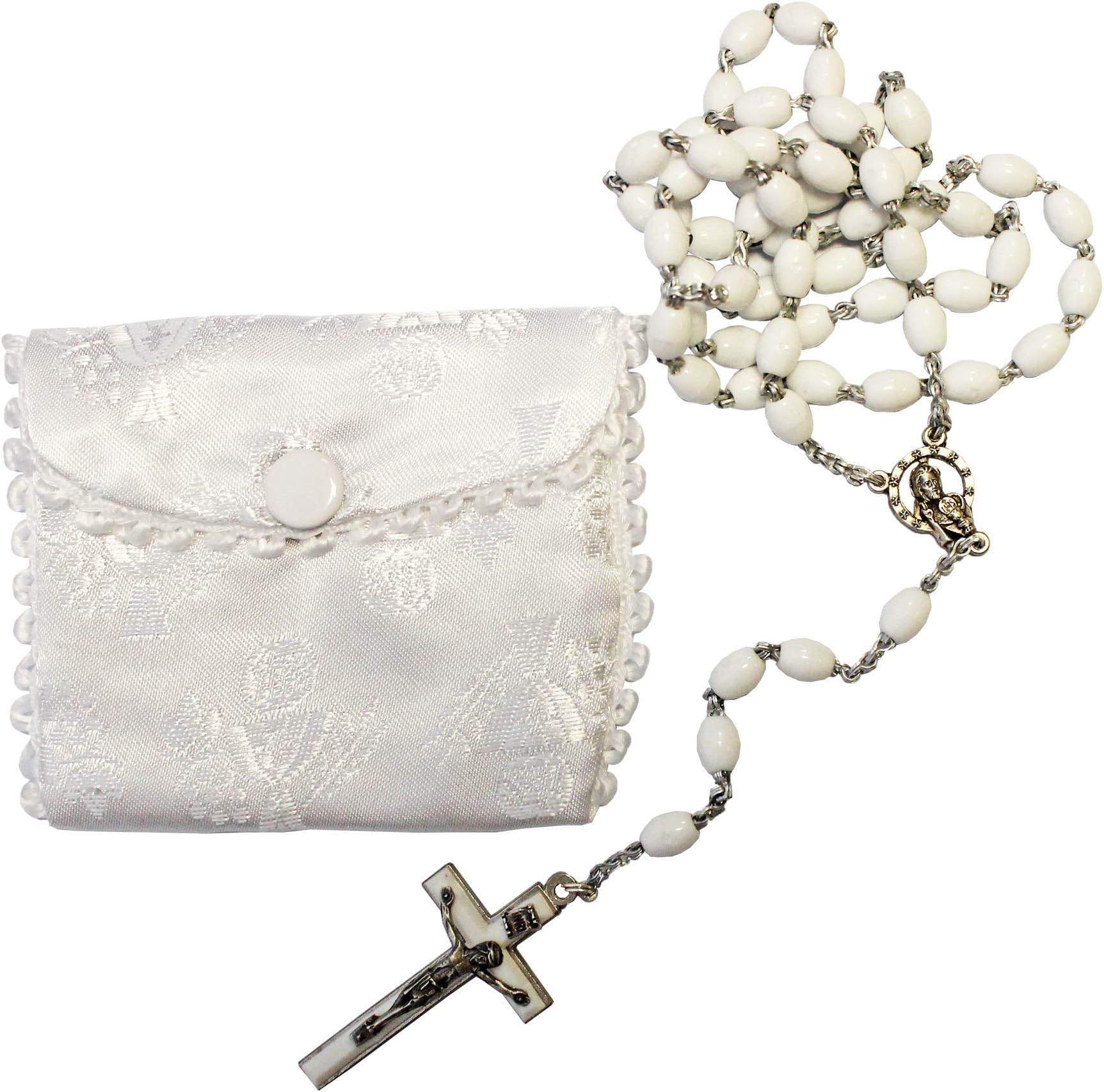 Widdle Celebrations First Holy Communion Rosary Beads – White Beads with Purse C6029