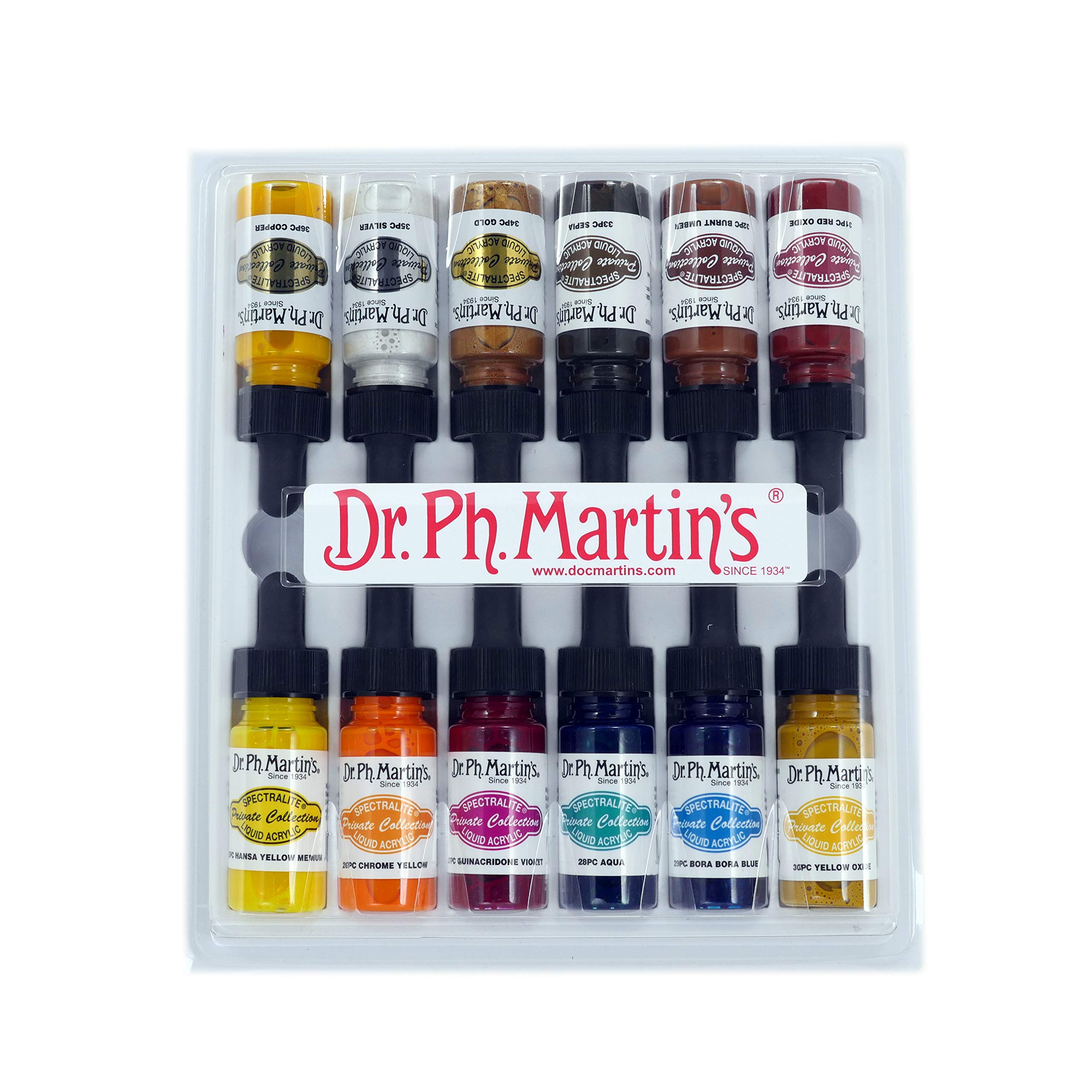 Dr. Ph. Martin's Spectralite Private Collection Liquid Acrylics, 0.5 oz, Set of 12 (Set 3)