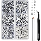 BEADSLAND Hotfix Rhinestones, 4000 PCS Clear Rhinestones for Clothes Crafts Mixed 6 Sizes with Wax Pencil and Tweezers Kit, SS6-SS30, Crystal