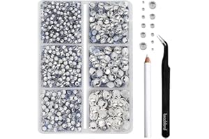 BEADSLAND Hotfix Rhinestones, 4000 PCS Clear Rhinestones for Clothes Crafts Mixed 6 Sizes with Wax Pencil and Tweezers Kit, SS6-SS30, Crystal