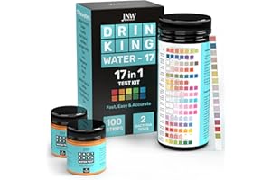 JNW Direct 17-in-1 Drinking Water Test Kit - 100 Strips + 2 Bacteria Tester Kits - Well, Tap, Home, City Water Testing Strip for Lead, Alkaline, Chlorine, Hardness, Iron, Fluoride, Copper & More