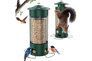 Olaiti Metal Squirrel Proof Bird Feeders for Outdoors Hanging,Weight-Activated Large Capacity Feeder for Wild Finch, Cardinal,Blue Jay, Chickadee, Weatherproof and Durable 4 Perches,Green
