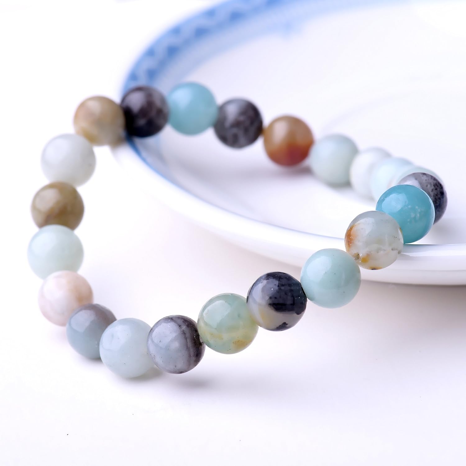 WRCXSTONE Natural 8mm Gorgeous Semi-Precious Gemstones Healing Crystal Stretch Beaded Bracelet Unisex: Clothing