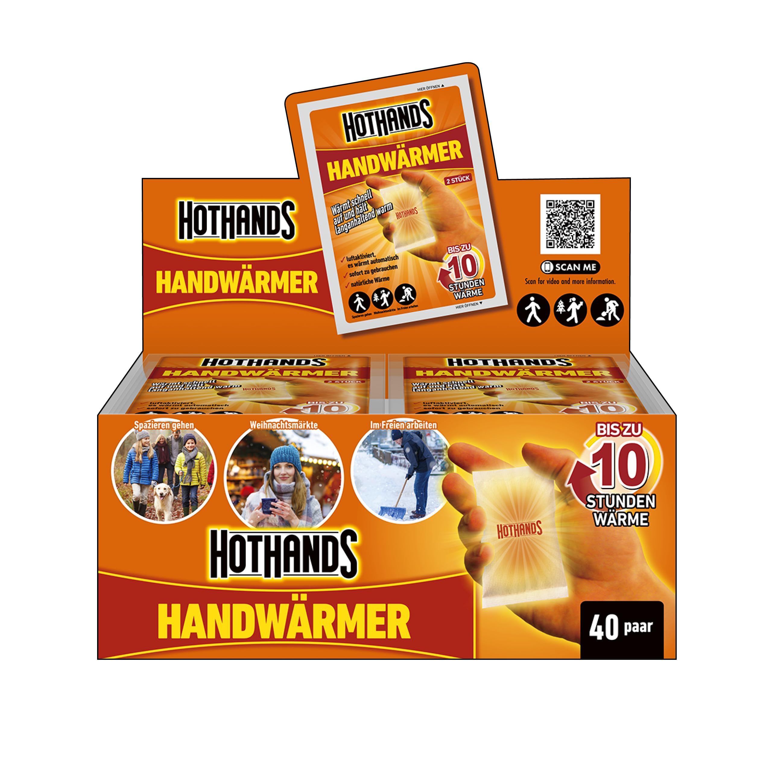 HOTHANDS Hand Warmers - 40 Pairs - Air Activated - It Heats Automatically - Immediately Use