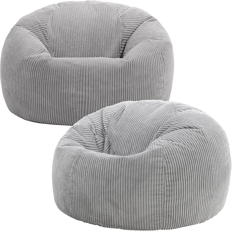 icon Kingston Cord Bean Bag Set of 2 Dawn Grey Large with Filling Included
