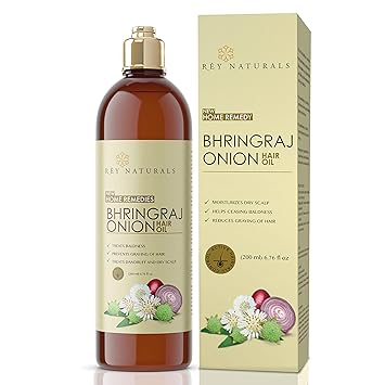 Rey Naturals Bhringraj oil with Onion extract For Hair Strengthening, Anti-hair Fall, Split-ends - 200 ml