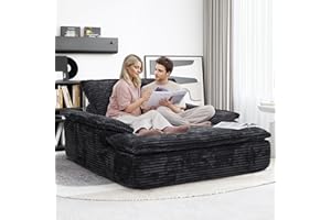LIKIMIO 59'' Oversized Chaise Lounge Chair Sofa Bed - Plush Corduroy Upholstered Reading Chair, Cloud Couch for Living Room, No Assembly (Black)