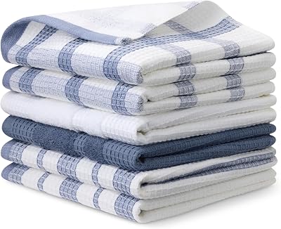 Canovacci in 100% Cotone Biologico a Nido d'Ape - Ultra Assorbenti, Asciugatura Rapida, Strofinacci Anti-pelucchi, 38 x 64 cm, 6 Pezzi (assortiti Blu Navy, Bianco)