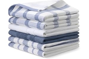 �鶹�� Basics Organic Cotton Waffle Kitchen Dish Towels - Ultra Absorbent, Quick Drying, Lint-Free, 38 x 63.5 cm, 6-Pack (4 N