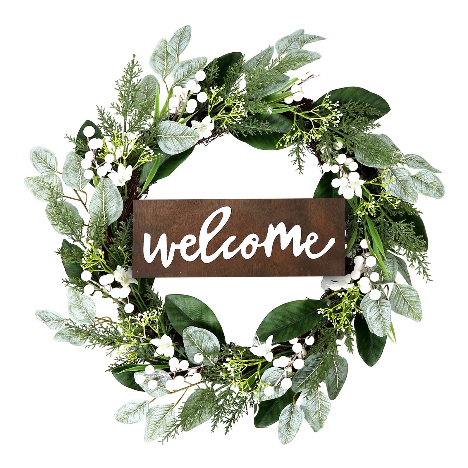 Photo 1 of 24" Wreaths for Front Door - Winter Front Door Wreath, Outdoor Green Wreath for Windows, Artificial Spring Summer Wreaths with Big Berries for Indoor Outdoor Farmhouse Holiday Decorating