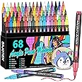 Bajotien 68 Colors Acrylic Paint Pens - Paint Markers for Rock Painting, Wood, Canvas, Stone, Ceramic, Glass, 0.7mm Extra Fine Tip Water Based Acrylic Markers Set