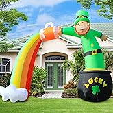 St. Patricks Day Inflatable Decorations 8ft Leprechaun Rainbow Arch with Gold Coin Pot and Cloud Built-in LED Lights Outdoor Theme Party Decor Holiday Lawn Yard Garden Patio Décor
