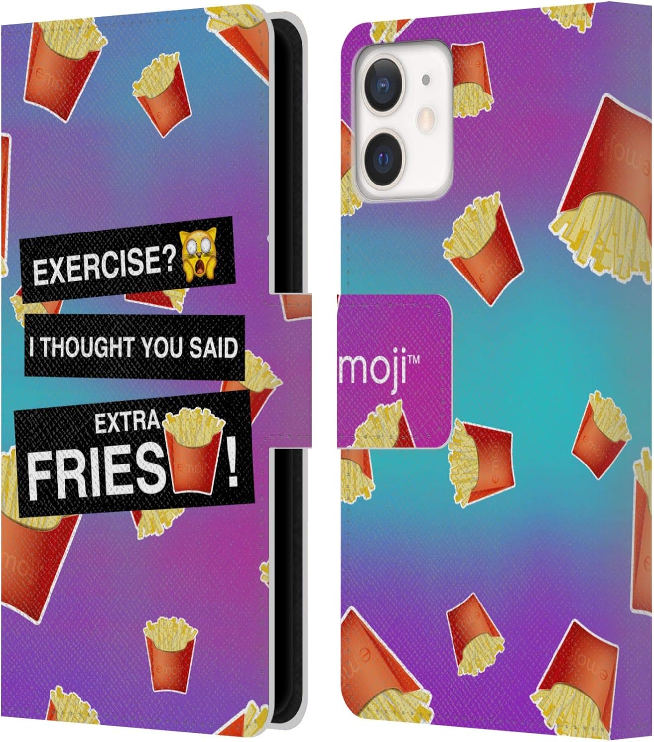 Head Case Designs Officially Licensed Emoji Extra Fries Food Leather Book Wallet Case Cover Compatible with Apple iPhone 12 Mini