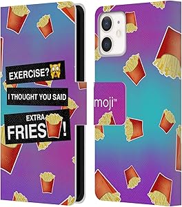 Head Case Designs Officially Licensed Emoji Extra Fries Food Leather Book Wallet Case Cover Compatible with Apple iPhone 12 Mini