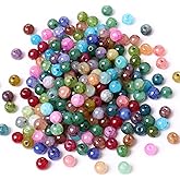 Cadikez 160PCS Natural Stone Beads 10MM Smooth Round Agate Gemstone Beads Spacer Beading Colorful Loose Beads Charms for DIY Bracelet Necklace Earrings Jewelry Making