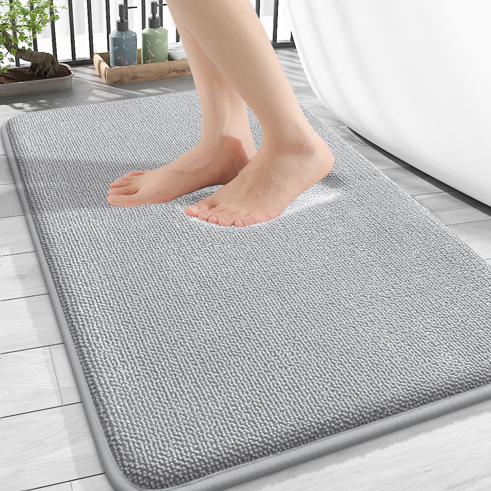 Photo 1 of OLANLY Thick Memory Foam Bath Mat Rug 30x20, Extra Soft Absorbent Bathroom Rug, Quick Dry Bath Mats, Non-Slip, Machine Washable Carpet for Bathroom, Tub and Shower, Home Decor Accessories, Light Grey