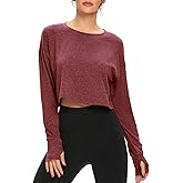 YUWZZ Long Sleeve Crop Top for Women Loose Workout Thumb Hole Tops