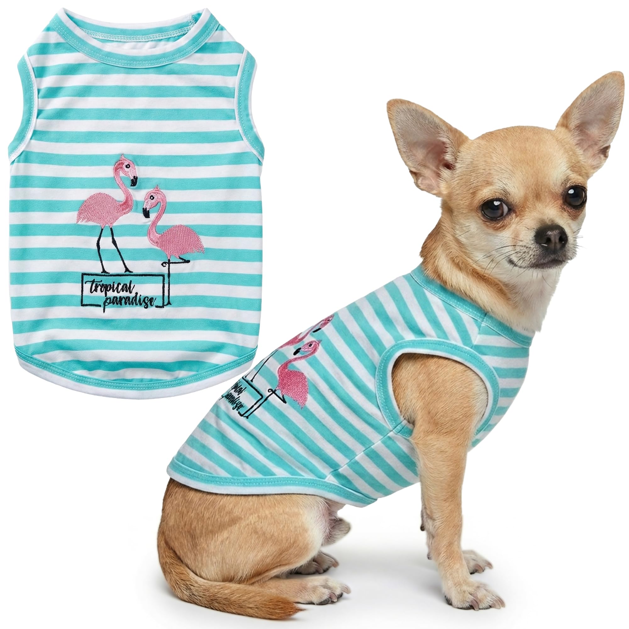 Parisian Pet Flamingos Dog Cat Clothes Tee Shirts Dog T-Shirt, S