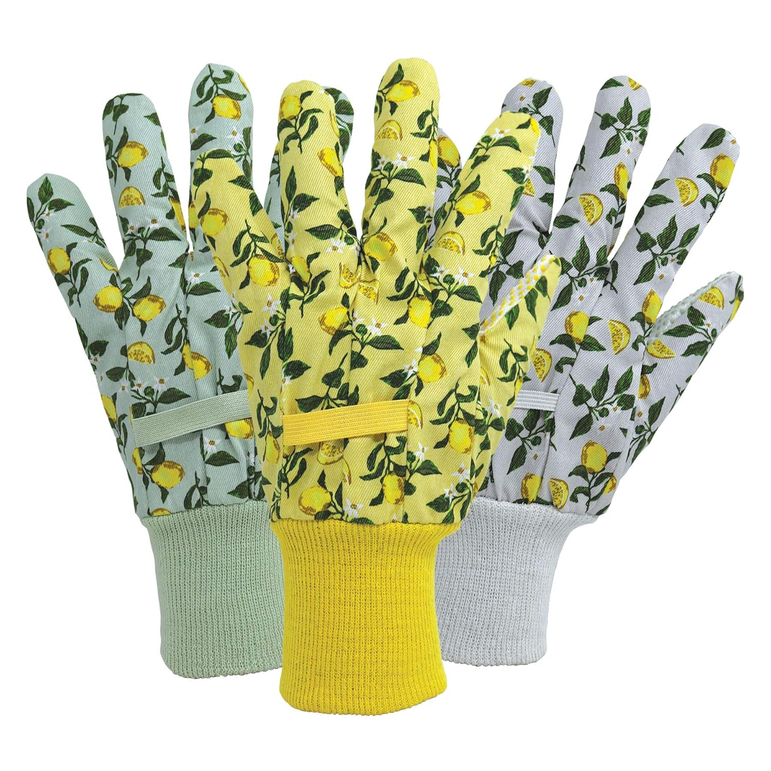 Triple Pack Cotton Ladies Gloves in Sicilian Lemon: Green, Yellow, Lilac, Green,Yellow, M (Pack of 3)