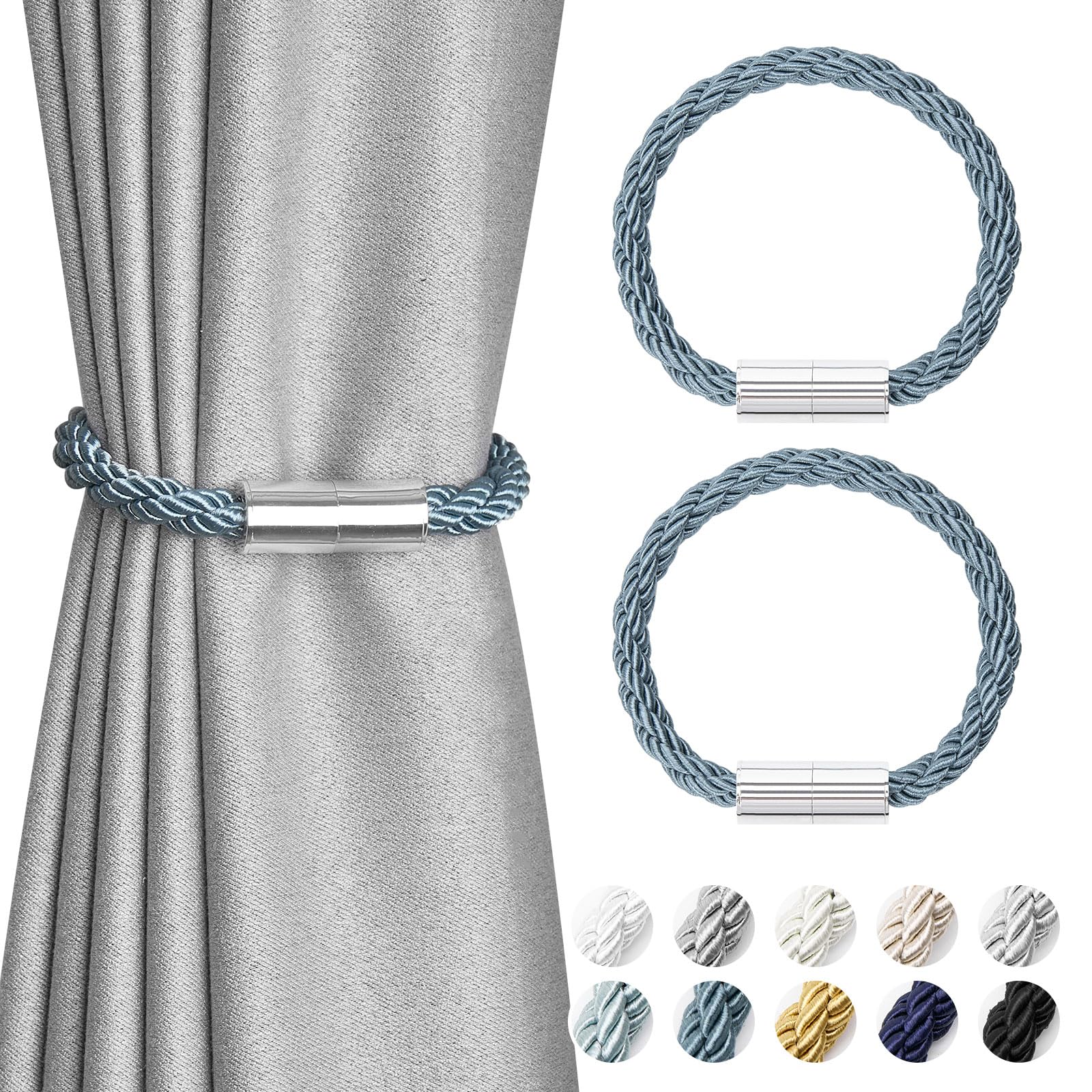 Pretty Jolly 2 Pack Mini Magnetic Curtain Tiebacks Modern Simple Style Drape Tie Backs Elegant Decorative Weave Rope Curtain Holdbacks for Home & Office Thin Window Draperies (Teal)
