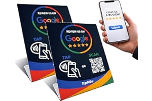 NFC Google Review Tap Stand 12x14cm – Tap to Leave Review Sign for Business – No App Required – Compatible with iPhone & Andr