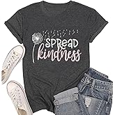 Spread Kindness T Shirt for Women Summer Dandelion Graphic Tees Casual Funny Sayings Letter Printed Cute Shirts Tops
