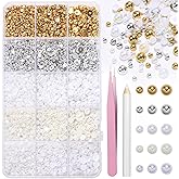 15000 Pcs Silver Gold White Flatback Pearls for Crafting, Gold Half Pearls 3/4/6mm ABS White Beige Pearl Beads Gems for Nails Art DIY Crafts Face Makeup with Pickup Pencil Tweezer