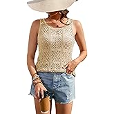 Women's Crochet Tank Tops Summer Knit Sweater Vest Hollow Out Sleeveless Boho Top